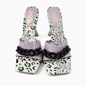 NEW Square Toe Heels Purple and Black Cheetah Design with Chain by EGO Size 8